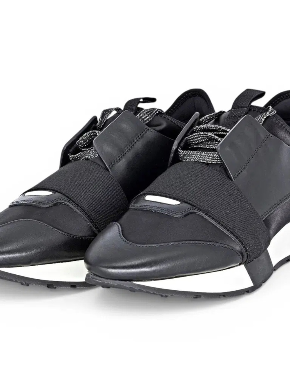 Balenciaga Black and White Slip-On Lace-Up Men's Sneakers